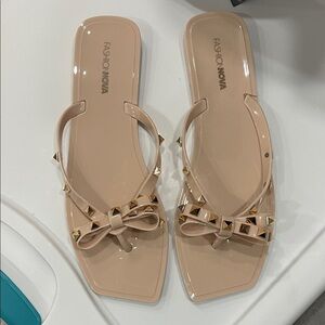 Fashion Nova Nude Bow Studded Sandals